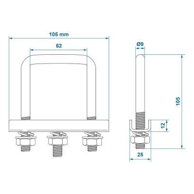 Eckiger U-Bügel 60mm für Klemmschelle