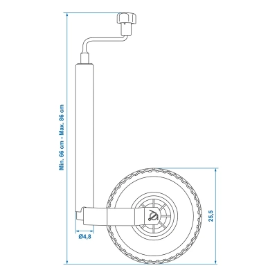 Stützrad 48mm mit Kunststoff-Felge und PU-Reifen, 260x85mm