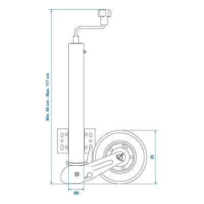 Klappbares Stützrad 60mm mit Stahlfelge und Vollgummi-Reifen, 200x60mm