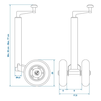 Doppelstützrad 48mm mit massivem PU-Reifen, 200 x 50mm