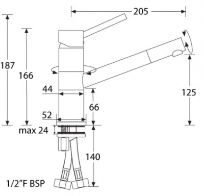 Barka Mischer Chrom drehbar ausziehbarer Schlauch MY 1822-1/2"F