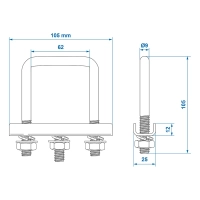 Eckiger U-Bügel 60mm für Klemmschelle