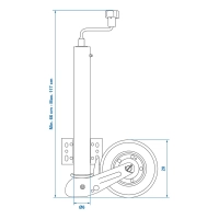 Klappbares Stützrad 60mm mit Stahlfelge und Vollgummi-Reifen, 200x60mm