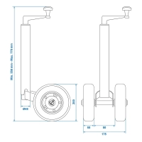 Doppelstützrad 48mm mit Vollgummireifen aus Naturkautschuk, 200 x 50mm