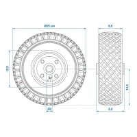 Ersatzrad für Stützrad mit Metall-Felge und Luftreifen, 260x85mm